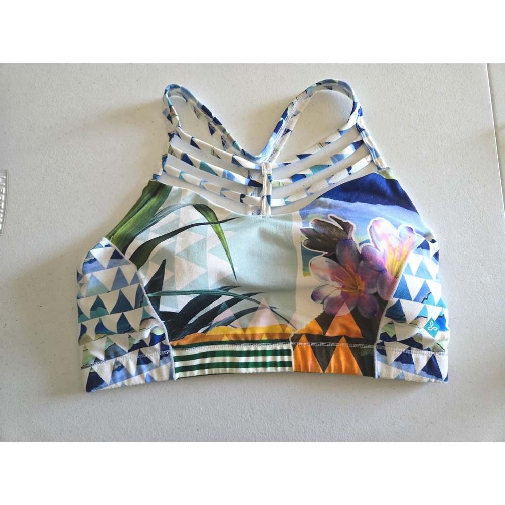 Prana Womens Strappy Sports Bra Tropical Print Large Riestling Yoga - Picture 7 of 7